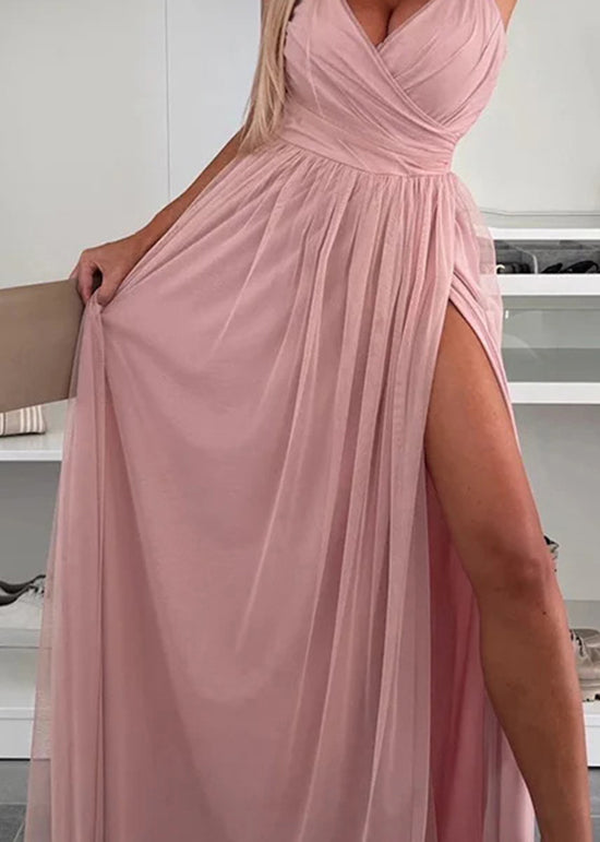 Fitted Green V Neck Side Open Tulle Spaghetti Strap Dresses Summer