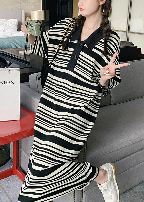 Black Oversized Striped Cotton Dresses Summer