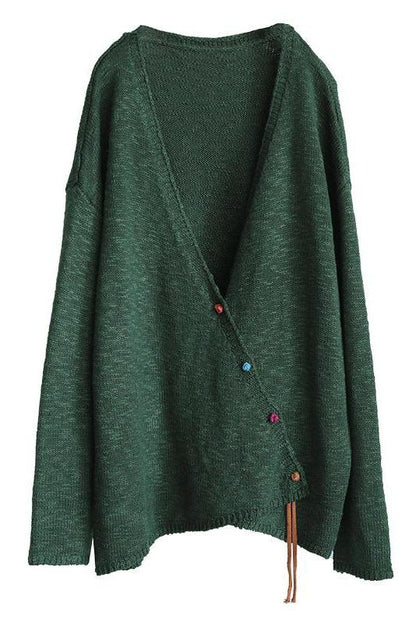 Knitted Retro Pure Color V-neck Sweater Coat