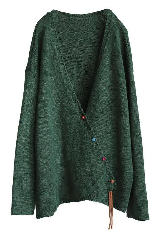 Knitted Retro Pure Color V-neck Sweater Coat