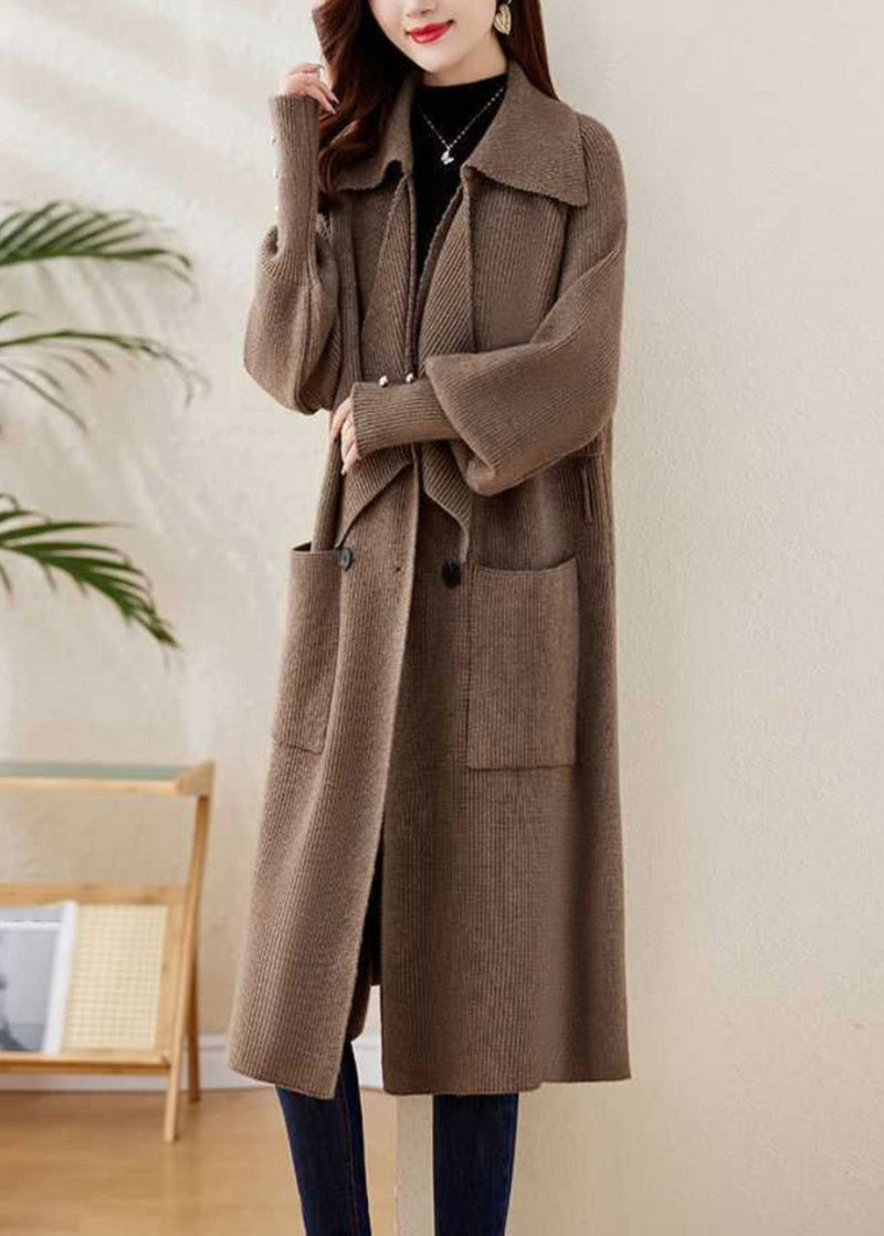 Grey Peter Pan Collar Tie Waist Knit Coats Winter