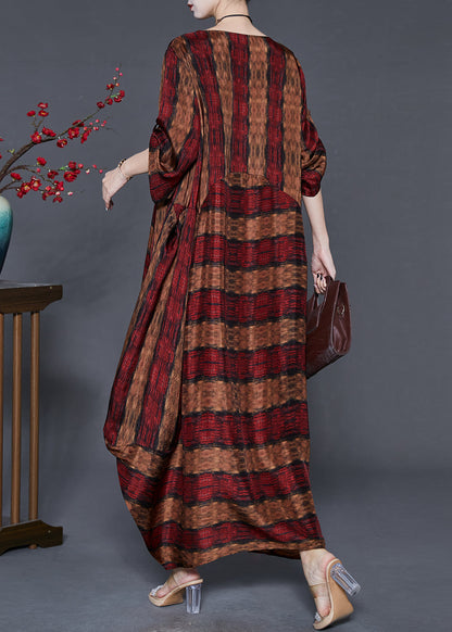 Red Oversized Print Cotton Ankle Dress Spring