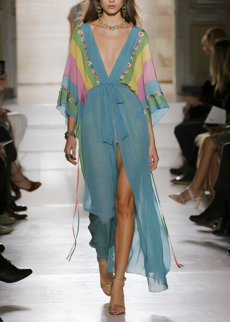 Sea Blue Oversized Print Chiffon Cardigan Summer