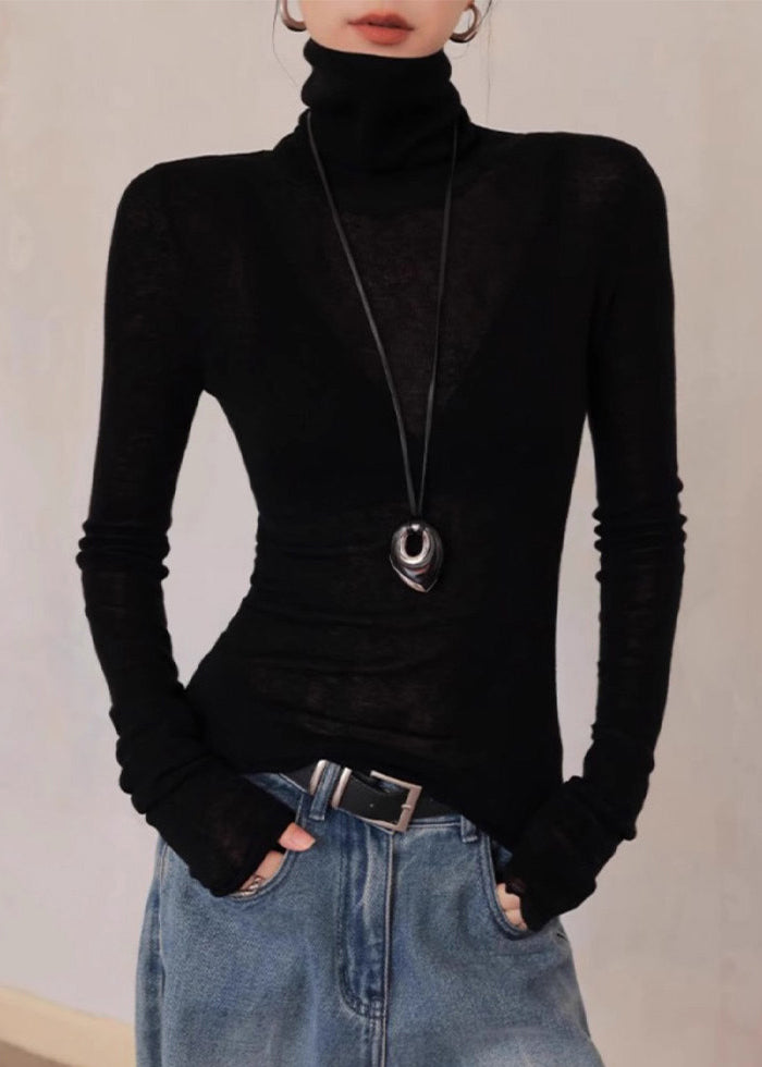 Slim Fit Red Turtlene Knit Top Spring