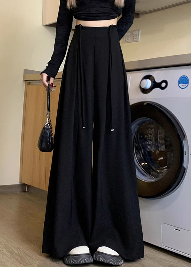 New Black Lace Up High Waist Spandex Wide Leg Pants Fall