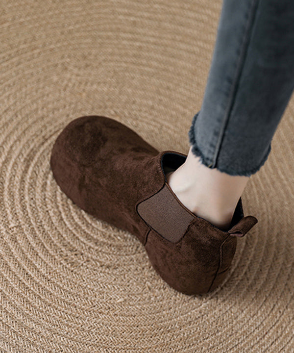Coffee Suede Splicing Boots Fuzzy Wool Lined