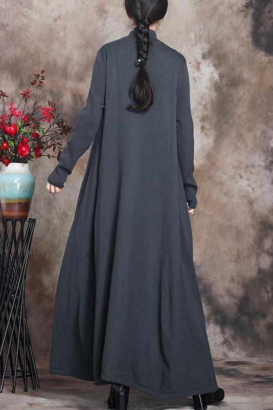 Pure Color Knitted High Neckline Dress