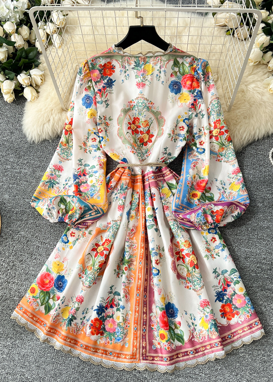 Tie Waist Print Chiffon Tea Dress Spring