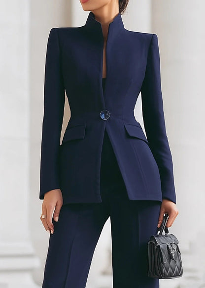 Navy Button Suit Coat and Pants Two Piece Set Fall