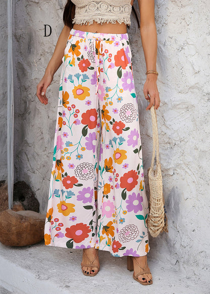 Cotton Print Pockets Pants Summer