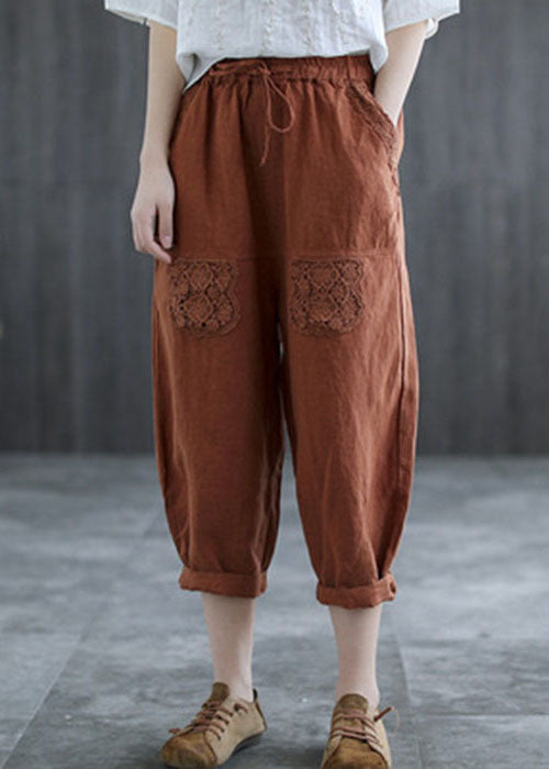 Mulberry Hollow Out Lace Patchwork Linen Harem Pants Fall