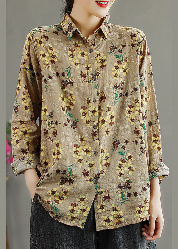 Boutique Yellow Peterpan Collar Button Print Fall Top Long Sleeve