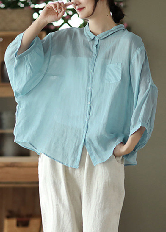 Light Blue Peter Pan Ramie Shirt Spring