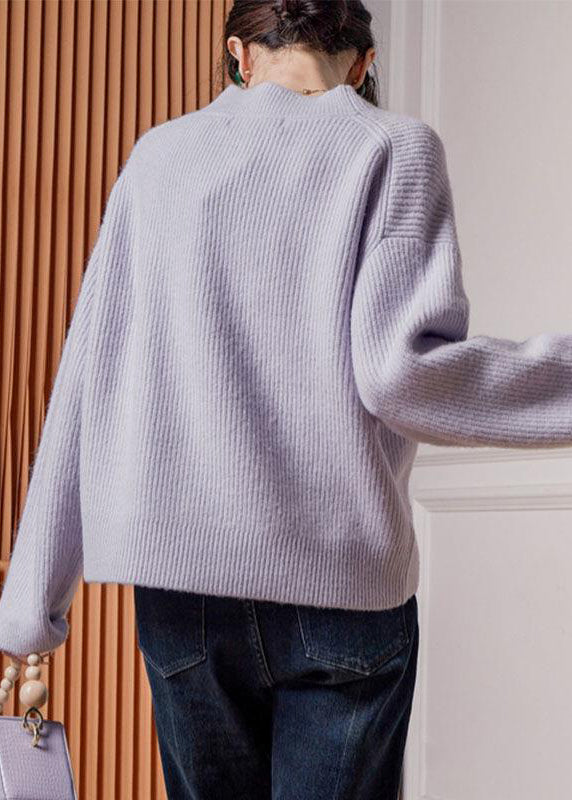 Purple Asymmetrical Button Knit Cardigan Winter