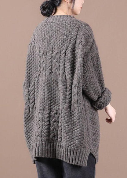 Boutique Chocolate O-neck Cable Knit Sweaters