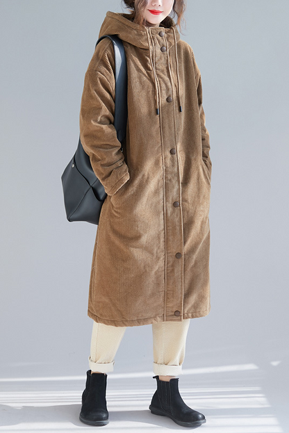 -winter Lamb Fleece Mid Length Coat Corduroy Hooded Coat