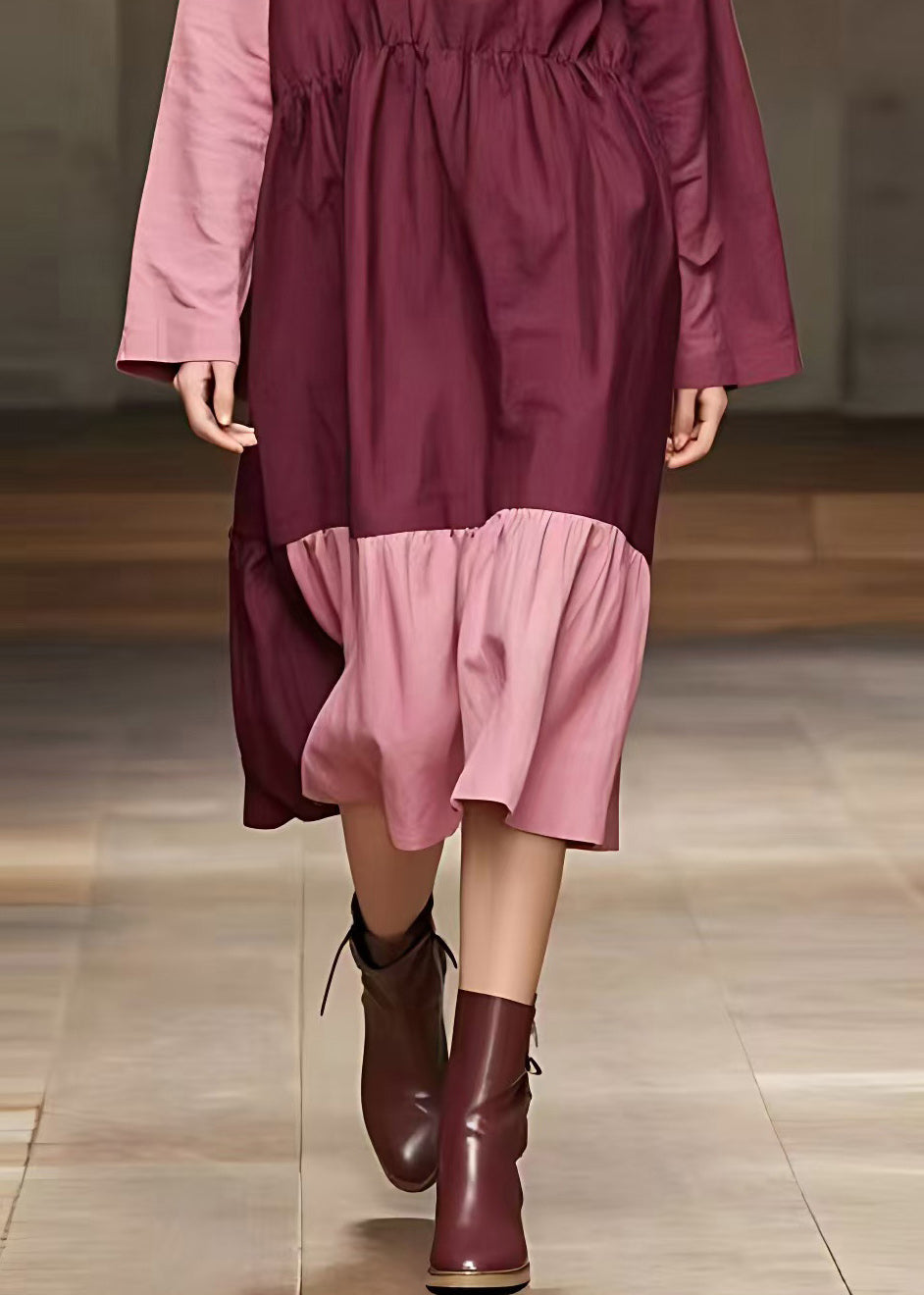 Pink Drawstring Tie Waist Maxi Dress Fall