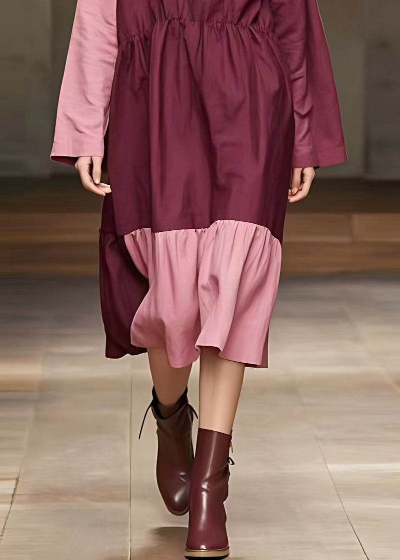Pink Drawstring Tie Waist Maxi Dress Fall