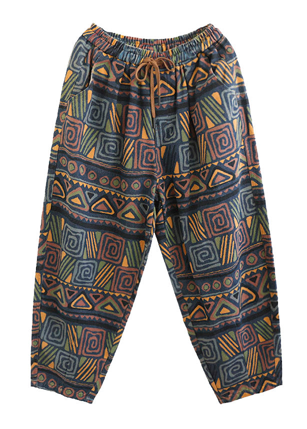 Print Tie Waist Cotton Beam Pants Summer