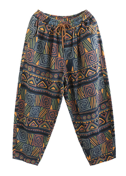 Print Tie Waist Cotton Beam Pants Summer