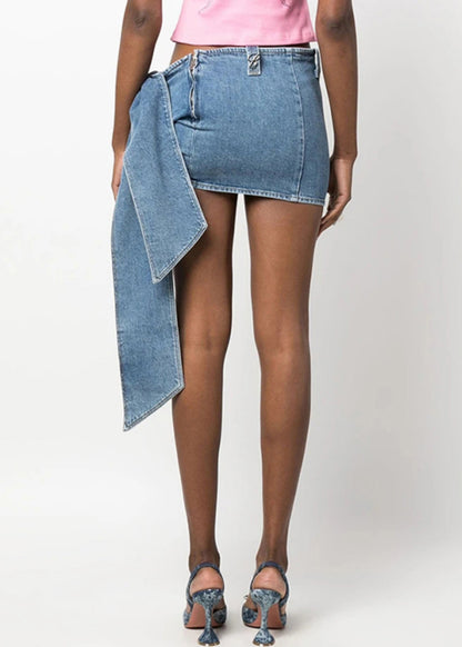 Blue Bow High Waist Denim Skirt Summer
