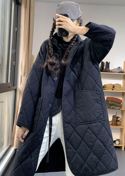 Italian Black Oversized Cozy Fine Cotton Filled Witner Coats