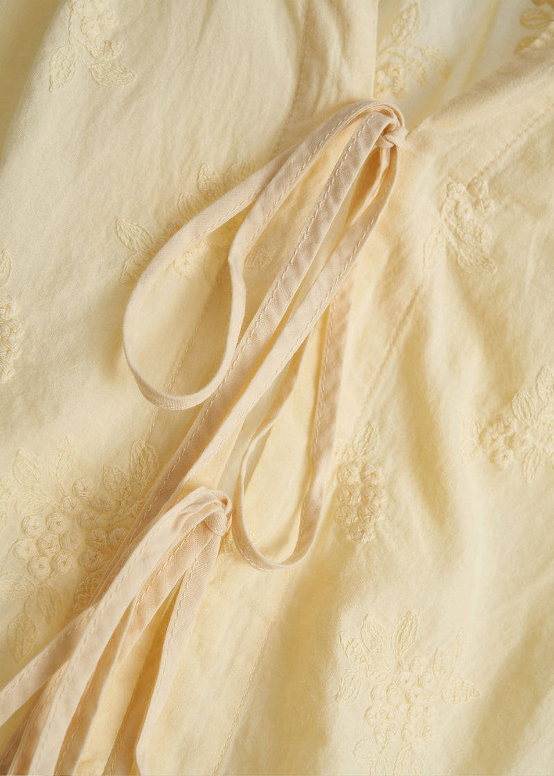 Yellow Embroidered Lace Up Cotton Shirt Top Fall