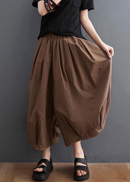 Brown Pockets Wide Leg Pants Trousers Summer Cotton Linen