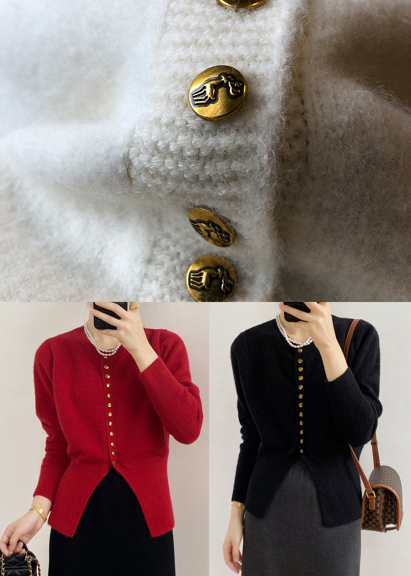 Black O Neck Button Fitted Knit Cardigan Fall