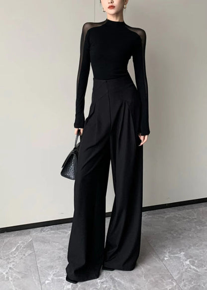 Black Hollow Out Patchwork Silm Fit Tops Spring