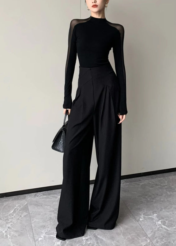 Black Hollow Out Patchwork Silm Fit Tops Spring
