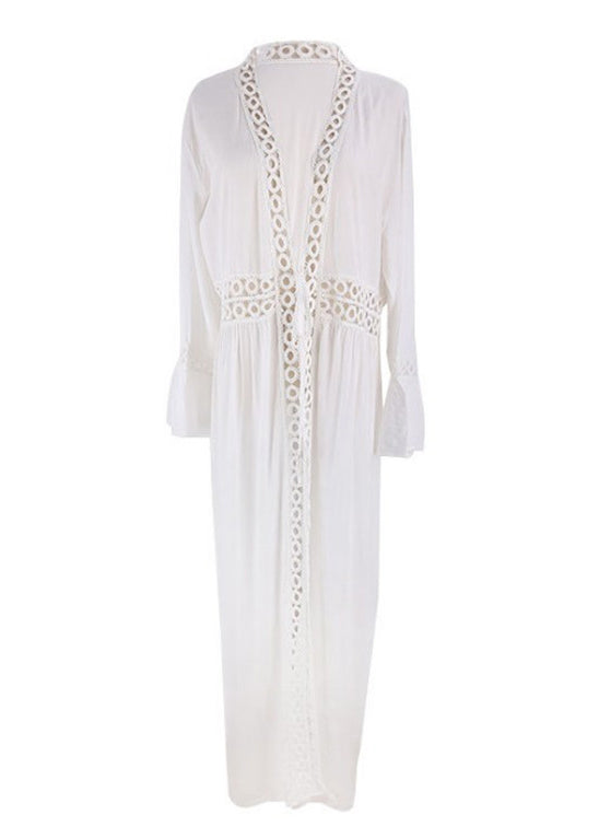 White V Neck Hollow Out Lace Up Cotton Cardigans Summer
