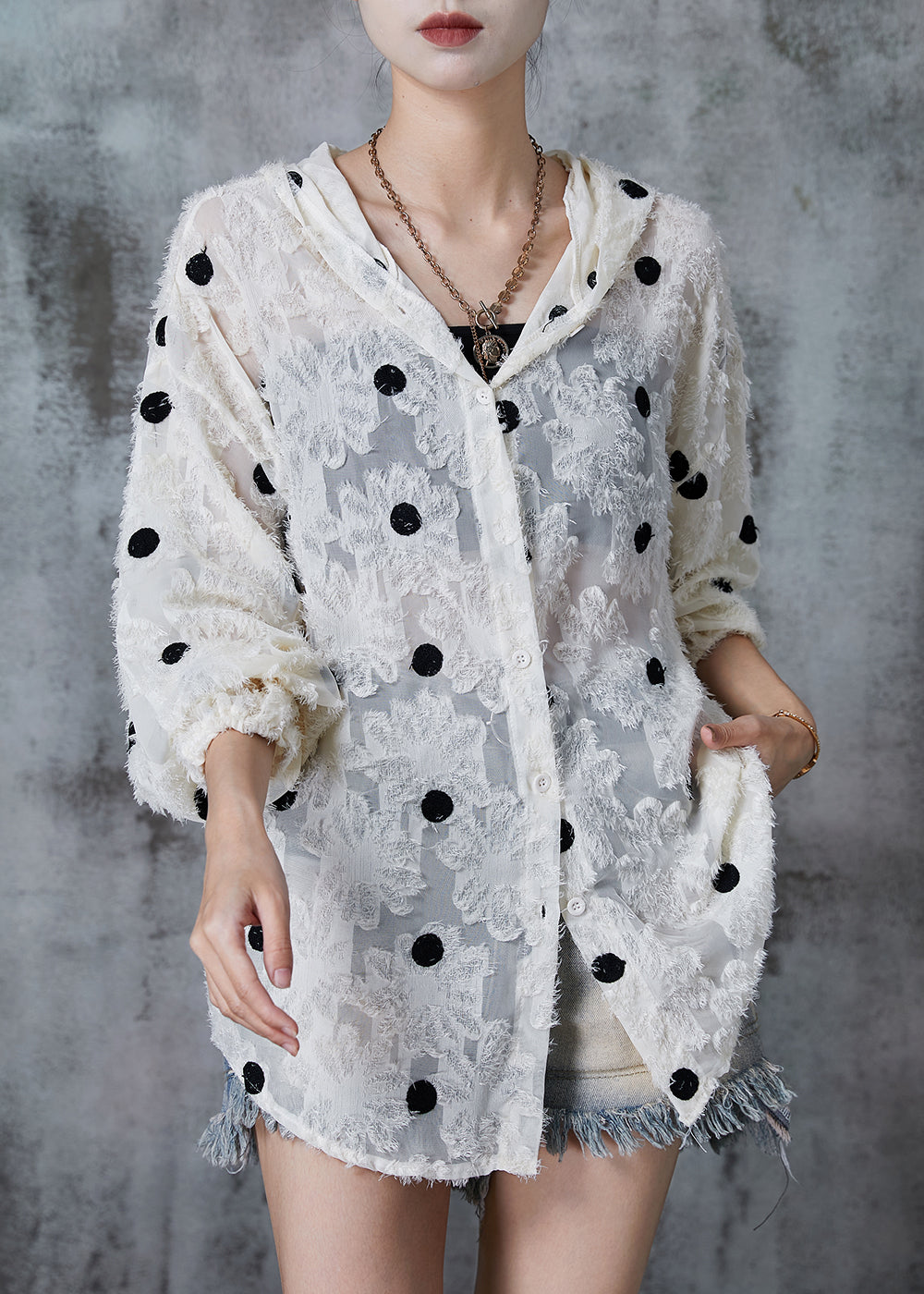 Apricot Tasseled Embroidered Spandex Hooded Jackets Fall