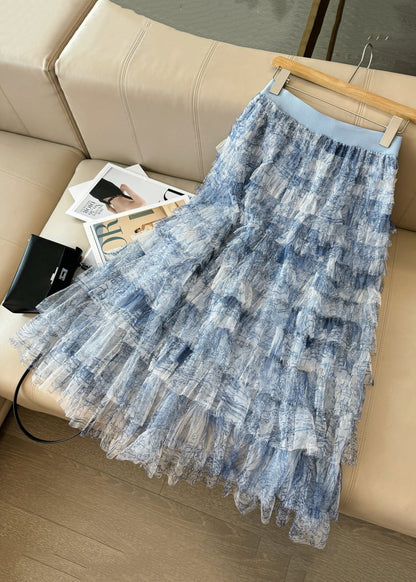Blue Tie Dye Layered Tulle Skirt Summer
