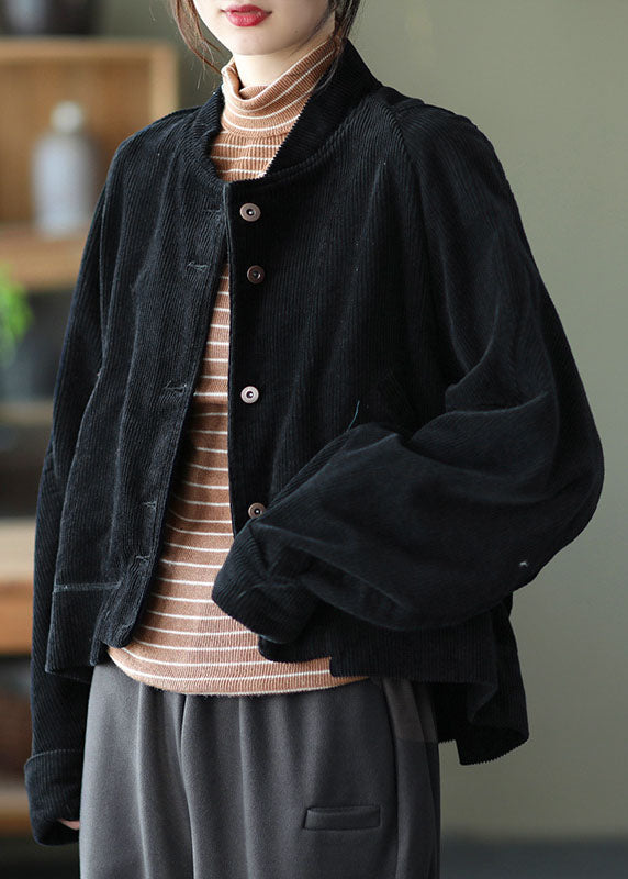 Caramel Pockets Button Asymmetrical Design Fall Corduroy Coat