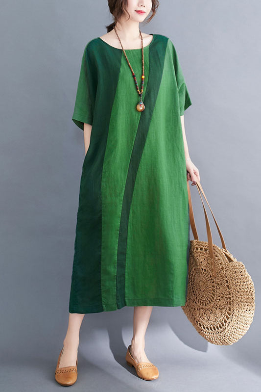 -summer Loose Cotton Linen Stitching Dress