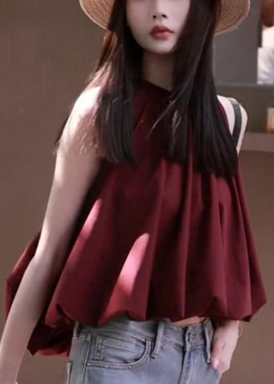 Wine Red Low High Design Cotton Top Sleeveless