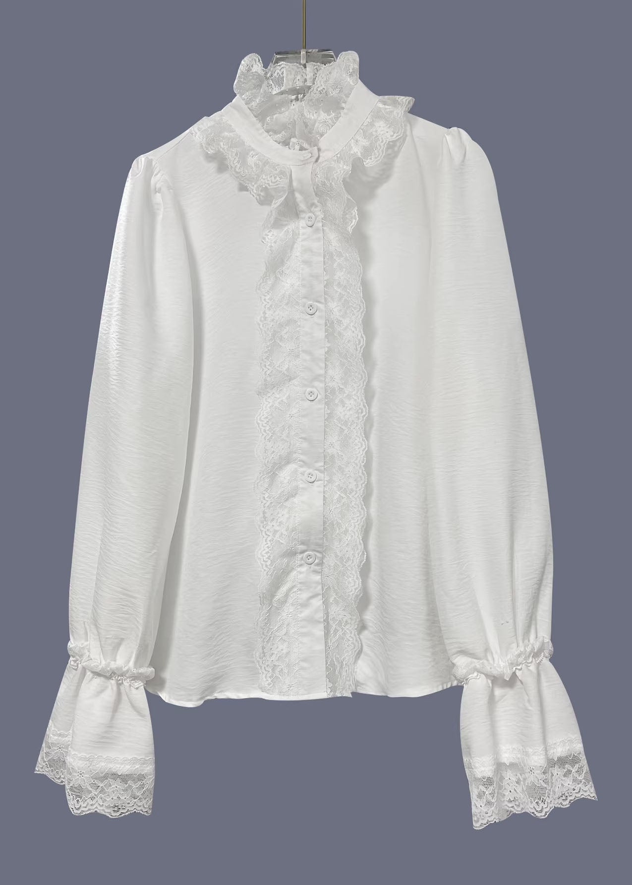 White V Neck Lace Patchwork Cotton Shirts Spring