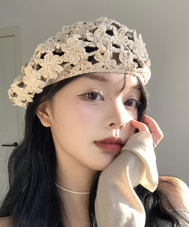 Stylish Beige Hollow Out Knit Beret Hat