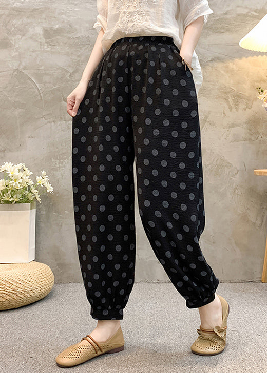 Black Print High Waist Cotton Summer Crop Pants