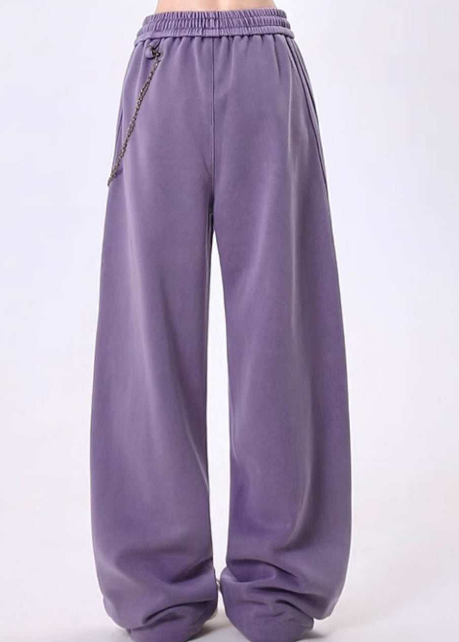 Grey Pockets Patchwork Elastic Waist Cotton Pants Spring