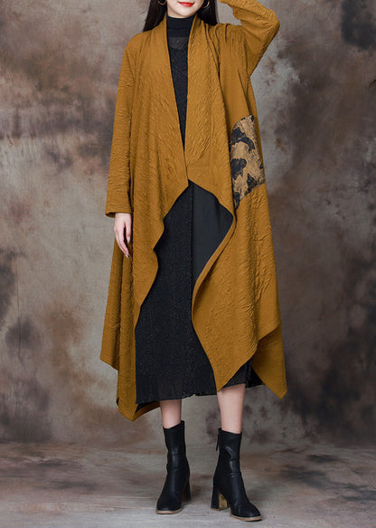 Yellow Asymmetrical Patchwork Cotton Loose Cardigan Spring