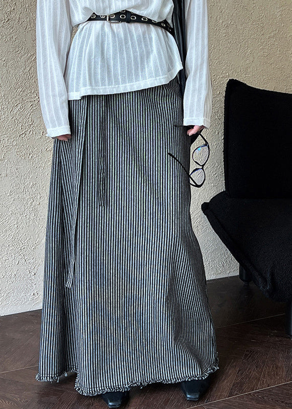 Striped High Waist Tie Waist Maxi Skirts