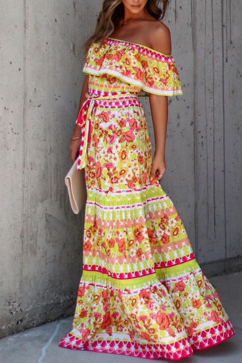 Frenulum Off the Shoulder Printed Dresses