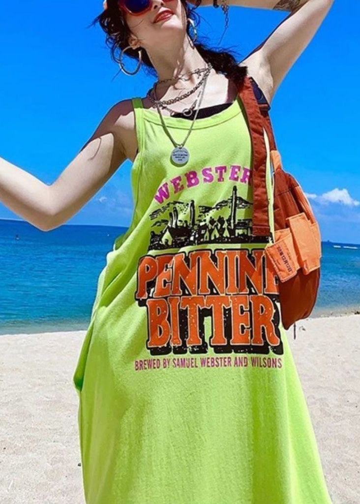 Orange Oversized Print Cotton Vacation Sundresses Summer