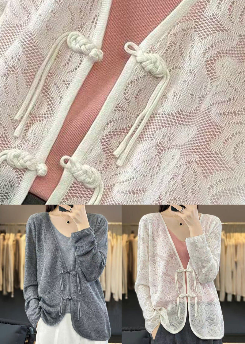 Grey Cozy Knit Cardigans V Neck Long Sleeve