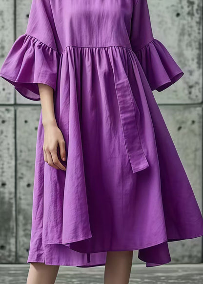 Purple Oversized Cotton Day Dress Flare Sleeve