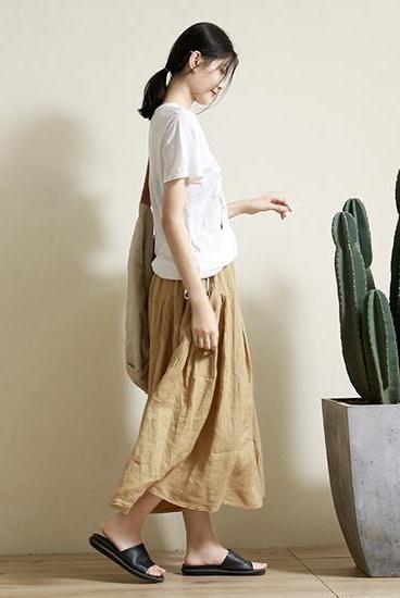 Khaki Linen Wide-leg Pants Summer Loose Trousers