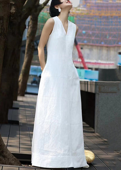 White V Neck Patchwork Long Dresses Sleeveless