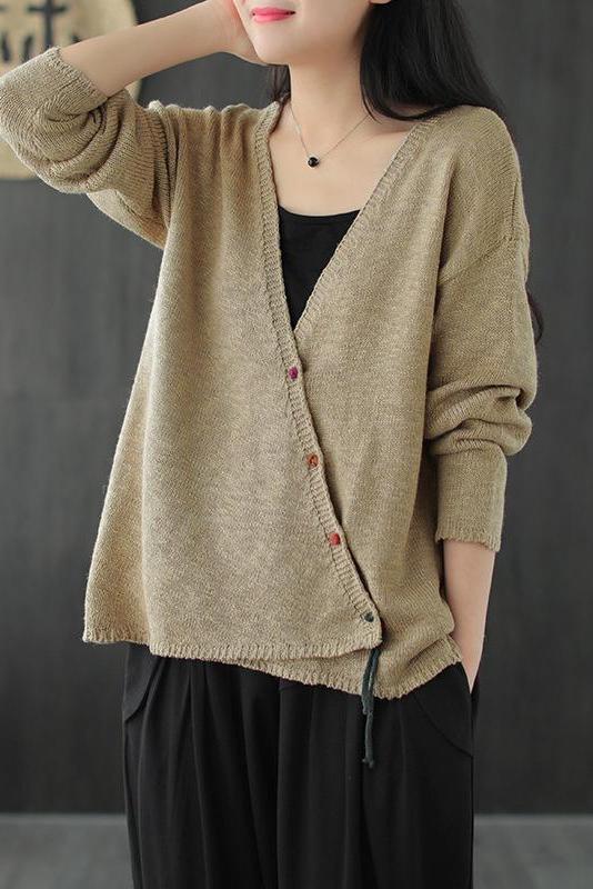 Knitted Retro Pure Color V-neck Sweater Coat